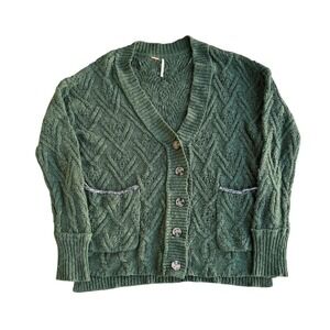 Free People Montana Cable Cardi Cardigan Sweater Womens XS Green Cable Knit